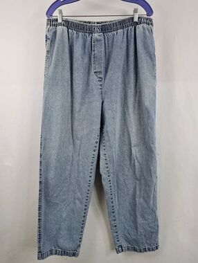 VTG 90s Main Street Blues Elastic Waist Distressed Relaxed Fit Jeans, Sz 20WP